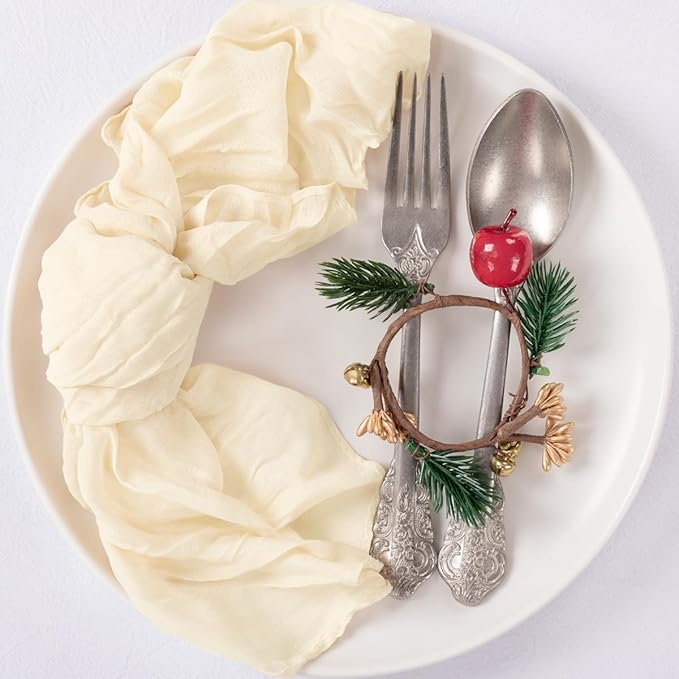 MLMC 60 Pack Beige Cheesecloth Napkins Bulk Reusable Washable Cloth Napkins 21"x21" Cream Boho Dinner Table Napkins in Bulk for Bridal Shower Baby Shower Events Decor