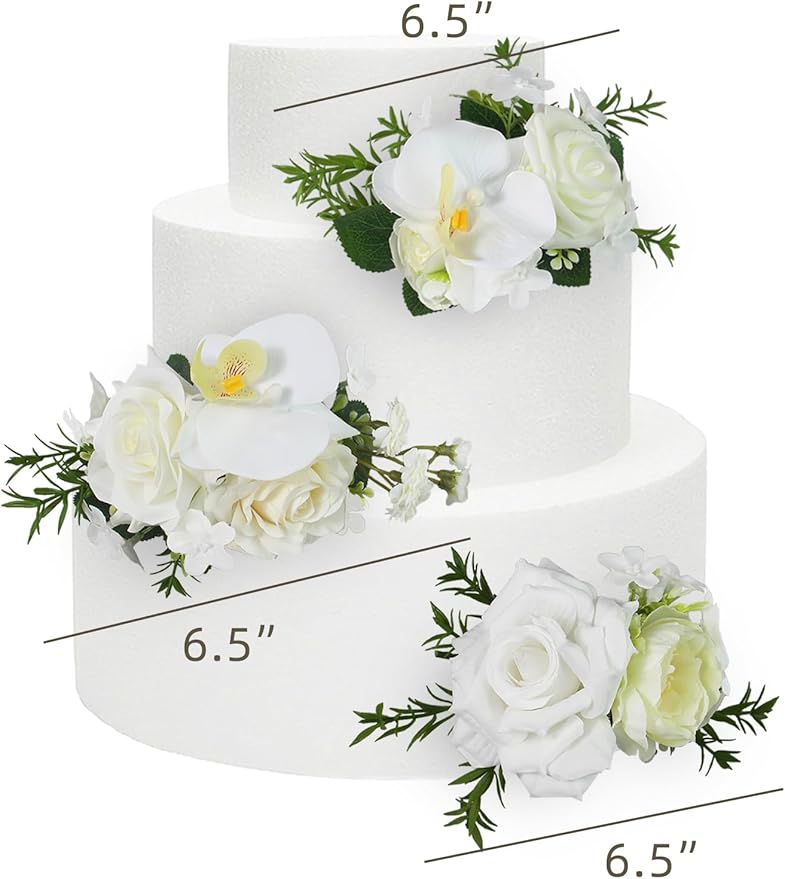 Rinlong 3Pcs Pre-made White Orchid Cake Flowers Cake Toppers Decorations Wedding Cake Decorating Flowers Decor Birthday Baby Shower Party Artificial Flower Cake Topper Flower Arrangements