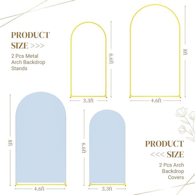 Toolterritary Metal Arch Backdrop Stand and Cover Set, 8FT, 6.6FT Party Backdrop, Easy to Assemble, Backdrop Stand for Parties, Birthday, Baby Shower
