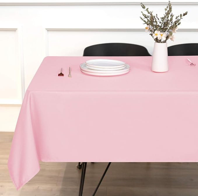 sancua Rectangle Tablecloth - 54 x 120 Inch - Stain and Wrinkle Resistant Washable Polyester Table Cloth, Decorative Fabric Table Cover for Dining Tables, Buffet Parties and Camping, Pink