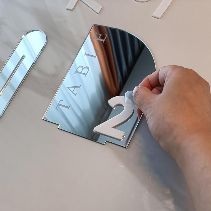 Acrylic Wedding Table Numbers,Semi-Arched Mirrored Acrylic Table Numbers for Party,Events,Occasion Decoration (Number 1-10, Silver Mirror)