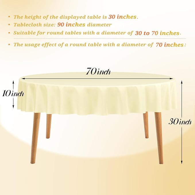 Teruntrue 12 Packs Beige Round Tablecloths 90 inch Round Table Cloth, Washable Polyester Fabric for Wedding Parties Banquet Holiday Dinner Table Decorative, Beige