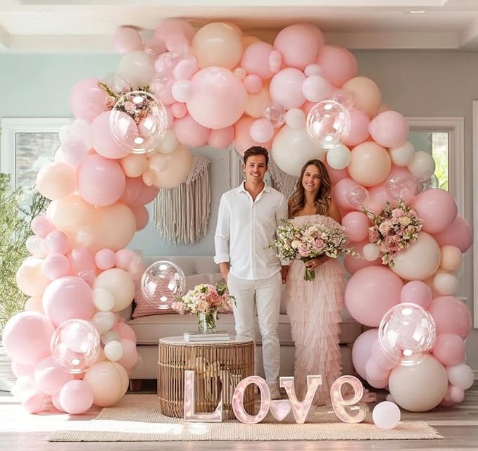 Pastel Pink White Balloon Arch Double Stuffed Light Pink White Sand Beige Balloon Garland Kit Peach Ivory Cream Balloons for Birthday Baby Shower Valentines Bridal Shower Wedding Princess Party Decor