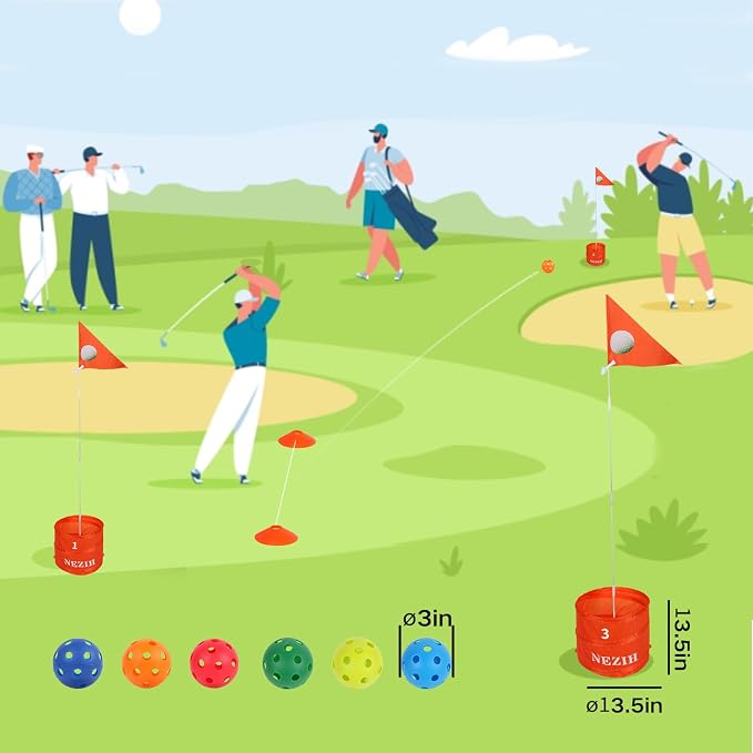 BATONE Golf Bucket Game for Family, Adults and Kids Portable 6 Hole Golf Course with Balls and Flag, Outdoor Indoor Golf Yard Game for Park, Beach, Lawn, Camping