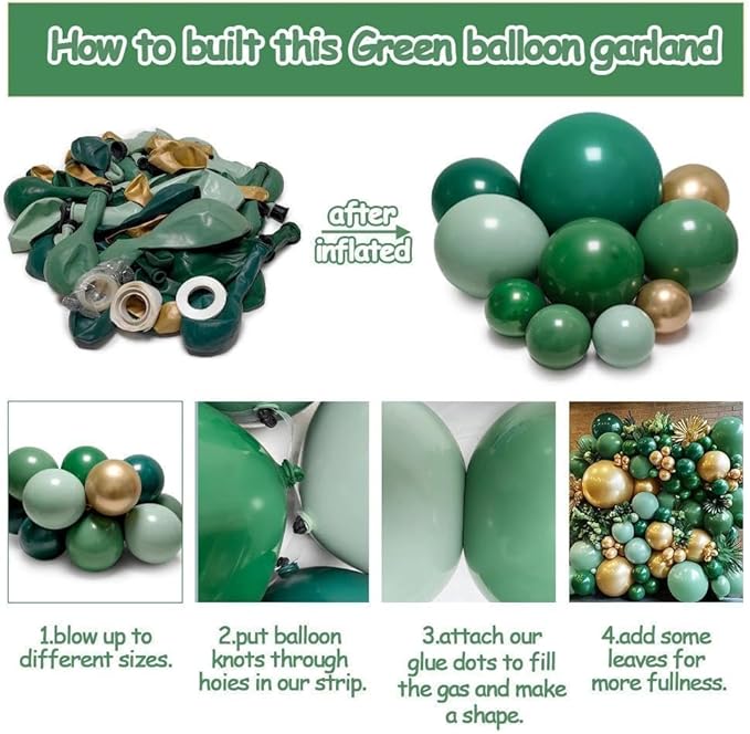 Green Gold Balloon Arch Double Stuffed Dark Sage Emerald Green Balloon Garland Kit Latex Metallic Balloons for Birthday Fathers Day Graduation Wedding Baby Shower Jungle Spring Party Decor