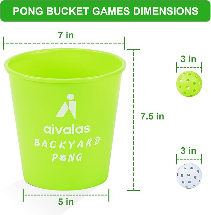 Aivalas Yard Pong Outdoor Games Glow Set in Dark, Giant Yard Pong Game for Adults and Family with 12 Buckets, 4 Balls and a Carrying Bag, Giant Pong for Beach, Camping, Lawn and Backyard