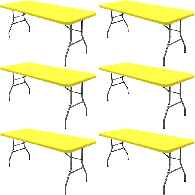 6 Pack Picnic Table Cover Fitted Tablecloths 6 Foot Rectangle Tables Elastic Waterproof Stretch Washable Patio Folding Outdoor Spandex Table Cloth for Camping Banquet and Parties (Yellow,30" x 72")