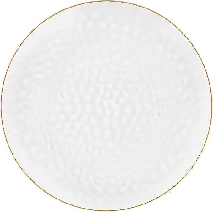 PLASTICPRO 30 Pack Hammered Plastic Plates Heavyweight Disposable Plastic Plates Elegant Clear Hammered Rim Platsic Party Dishes (Hamered Clear With Gold Rim, 10'' INCH PLATES)