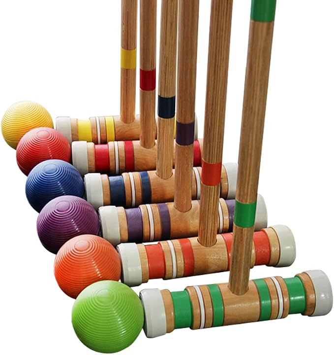 Juegoal Six Player Croquet Set with Wooden Mallets Colored Balls for Lawn, Backyard and Park, 28 Inch