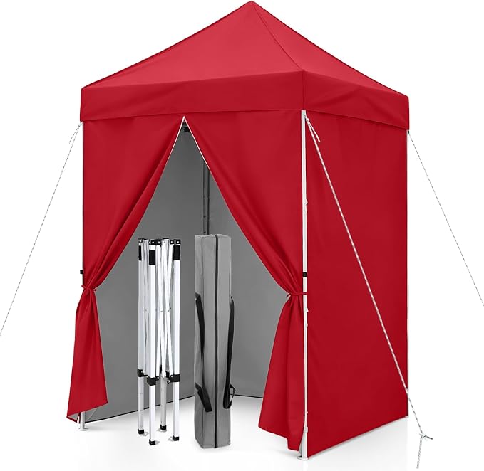 5x5 Pop Up Canopy Tent with Four Sidewalls, Instant Portable Beach Canopy, Outdoor Tent with Carry Bag for Camping, Sports, Tailgating, Events, Red