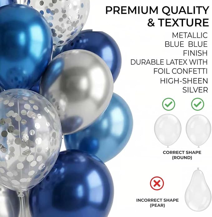 Blue Silver Balloon Column Kit Set of 2 With Dark Navy Confetti Balloons Included-Balloon Tower Stand, Base&Pole,Backdrop Decoration for Wedding, Baby Shower,Birthday,Graduation,Engagement Party
