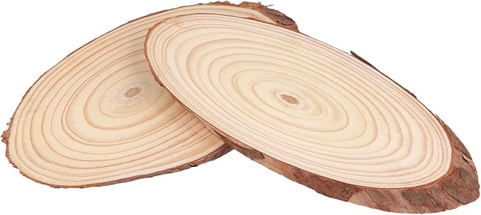 SINJEUN 15 Pack 8 Inch Unfinished Oval Wood Slices for Centerpieces, 4-4.7" Wood Circles with Bark for Rustic Wedding Decorations DIY Craft