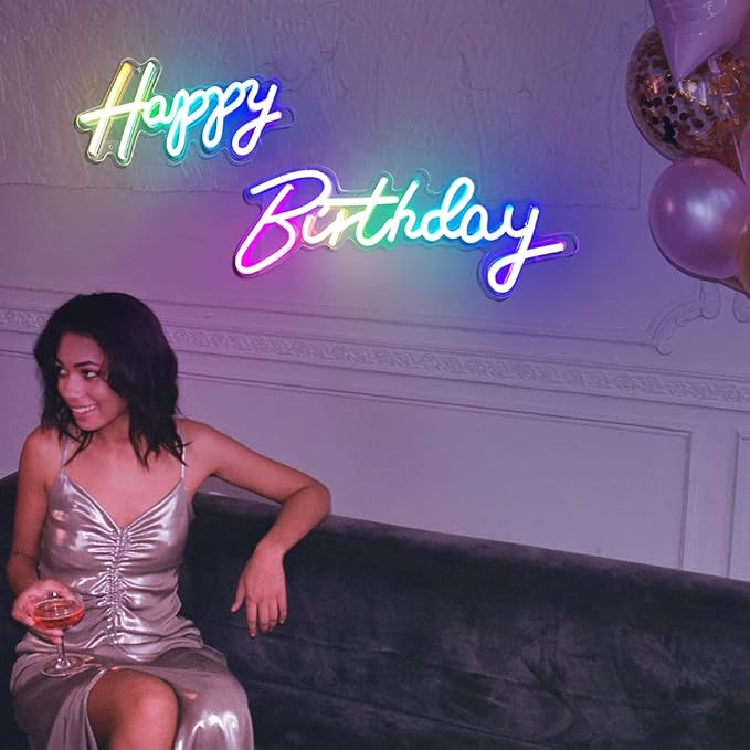 Extra Large Neon Happy Birthday Sign - Multi Color Happy Birthday Sign, Happy Birthday Light Up Sign for Backdrop with Switch/APP/Remote Control - Happy Birthday LED Sign for Backdrop, Party, Decoration