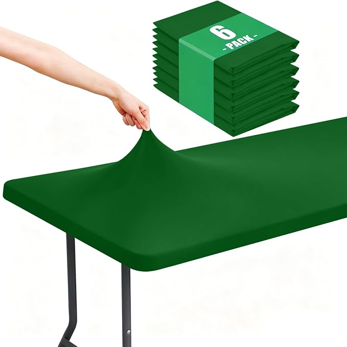 Moosfor Spandex 5 Foot Rectangle Table Cloth 6 Pack, Elastic Fitted Tablecloths for Picnic, Stretch Washable Patio Table Cover for Outdoor, Camping, Banquet and Parties (Emerald Green, 30"x60")