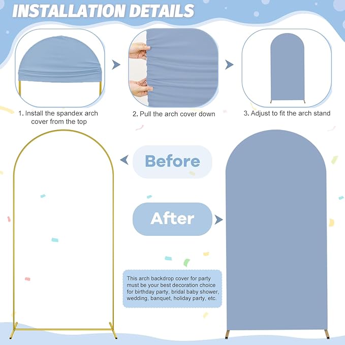FOTSHARER Spandex Arch Cover 2.6FTx6FT Dusty Blue Arch Backdrop Cover for Arch Stand Chiara Arch Cover Spandex Arch Cover Backdrop Fabric Balloon Arched Cover for Wedding Birthday Party Decorations