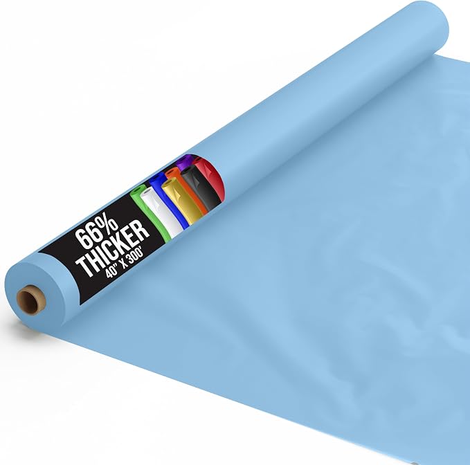 Party Solids 66% Thicker Premium Light Blue Plastic Table Cover Roll 40" X 300' Table Cloth Plastic Cover Roll Quality Thick Banquet Rolls Disposable Tablecloth Rolls Strong American Based Company