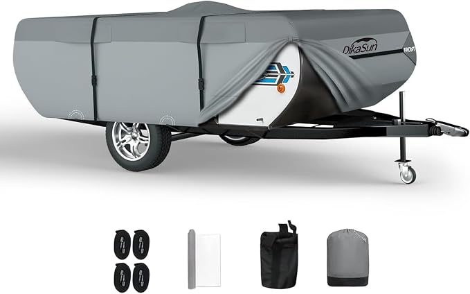 Pop Up Camper Cover 18' ~ 20', 7-Layer Waterproof Pop-up Tent Trailer Cover Anti-UV Folding Camper RV Cover for Motor Home