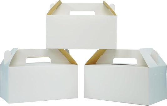 PandaPandaPPS 50 Pack White Gable Boxes (8.25"×5"×4") for Foods, Gifts and Party Favors, Goodie Gift Boxes Treat Boxes for Birthday Party, Wedding, Baby Shower