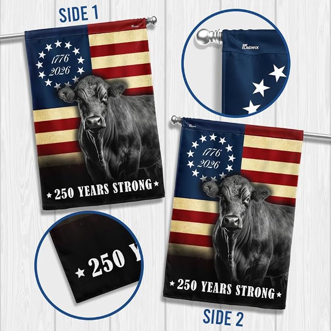 FLAGWIX 250 Years Anniversary Cattle Flag - Polyester Double-sided Yard Flags For Outside House Flag (29.5" x 39.5") - 4th of July Decorations for Home Yard Garden Decor Banner, Gifts For Men Women