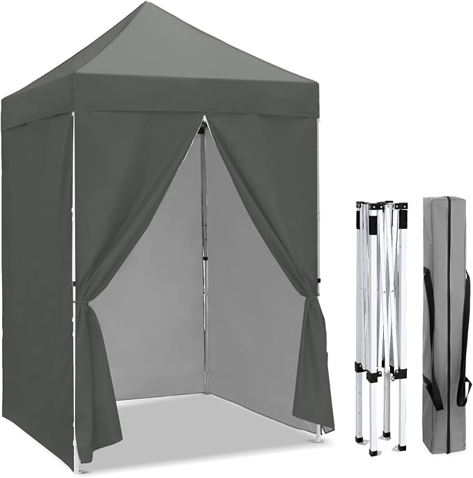 COOS BAY 5x5 Pop Up Canopy Tent with Side Walls, Easy Setup Portable Sun Shelter with Carry Bag, Outdoor Shade for Beach, Camping, Sports & Backyard, Gray