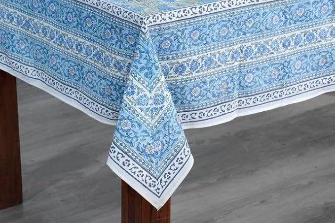 Ridhi Asparagus Green Gadd Hand Block Print Cotton Rectangle Tablecloth 118" x 70" inches Reusable Table Cover Decorative Everyday Use for Dining Room, Farmhouse, Home Gift for Spring, Mother's Day