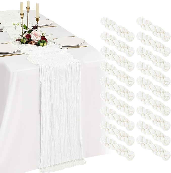 18 Pack Cheesecloth Table Runner 10FT Ivory White Table Runner Boho Gauze Cheese Cloth Table Runners Long Rustic Sheer Table Decorations for Wedding Party Baby Bridal Shower Birthday Holiday Spring