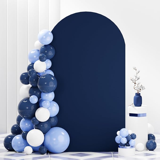 FANPROMS Wedding Arch Cover Navy Arch Cover 4.6x8FT Round Top Chiara Arch Backdrop Cover Spandex Backdrop Cover for Arch Stand Balloon Party Arch Cover for Wedding Anniversary Baby Shower Decorations