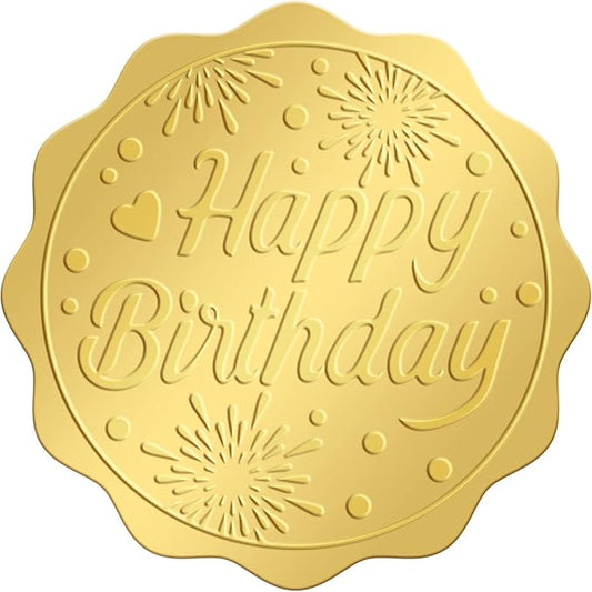 CRASPIRE 2" Gold Foil Sticker Happy Birthday 100pcs Certificate Seals Gold Embossed Round Embossed Foil Seal Stickers for Envelopes Invitation Card Diplomas Awards Graduation Celebration