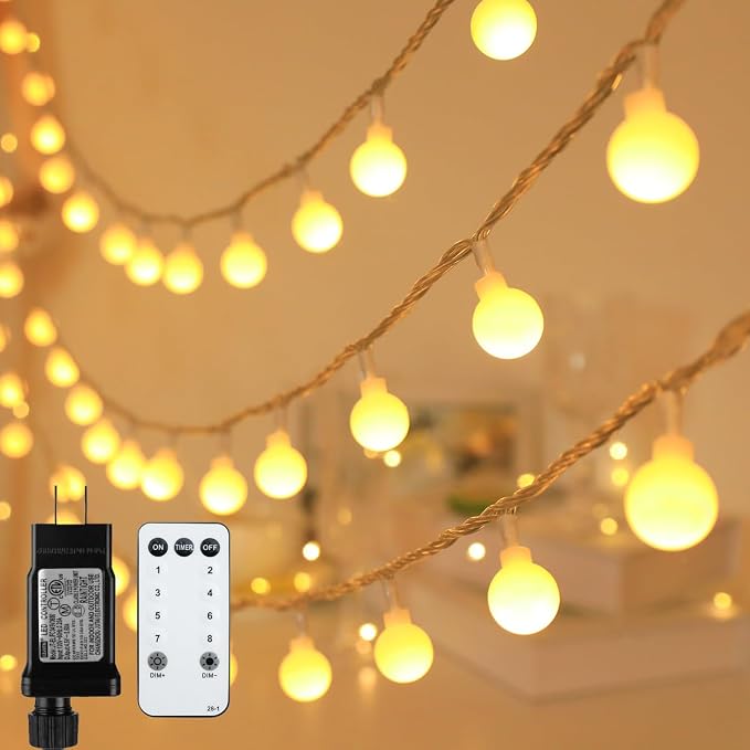 Globe String Lights 115 Feet 200 LED,Plug in Fairy String Lighting with Remote Timer Extendable, 8 Modes Indoor Outdoor String Lights for Wedding Bedroom Classroom Patio Garden