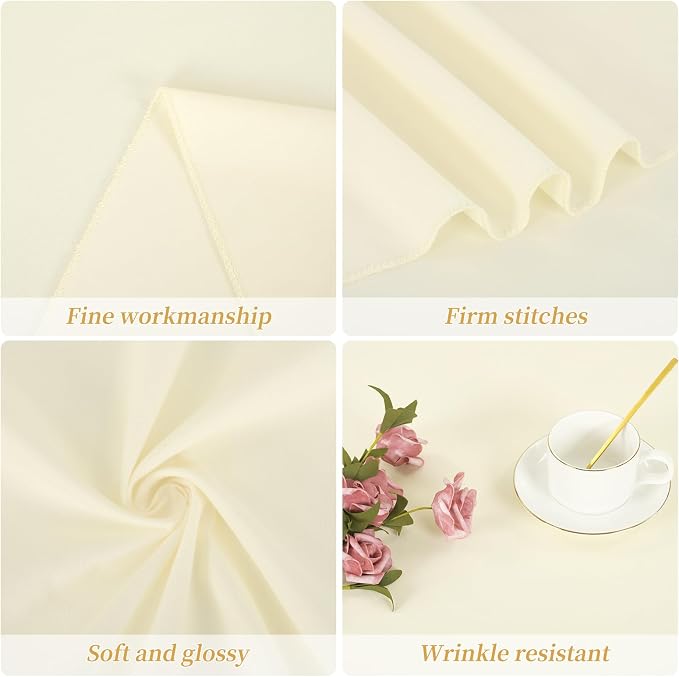 12 Pack Round Tablecloths - 90 Inch, Beige Polyester Table Cover for Round Table, Stain and Wrinkle Resistant Washable Fabric Tablecloth, Polyester Tablecloth for Wedding Banquet Parties