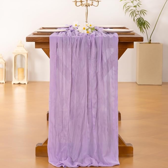 Socomi Lilac Purple Lavender Cheesecloth Table Runner Summer Boho Rustic Gauze 120 inch 10FT Cheese Cloth Sheer Runner for Wedding Party Baby Shower Birthday Home Decor Holiday Decorations
