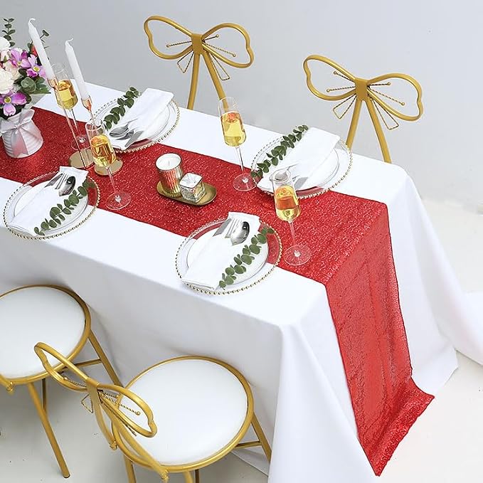 2 Pack Red Sequin Table Runner 12 x 72 Inch - High Density Sparkly Glitter Table Runners for Wedding, Birthday, Anniversary Banquet, Shimmering Red Party Decor