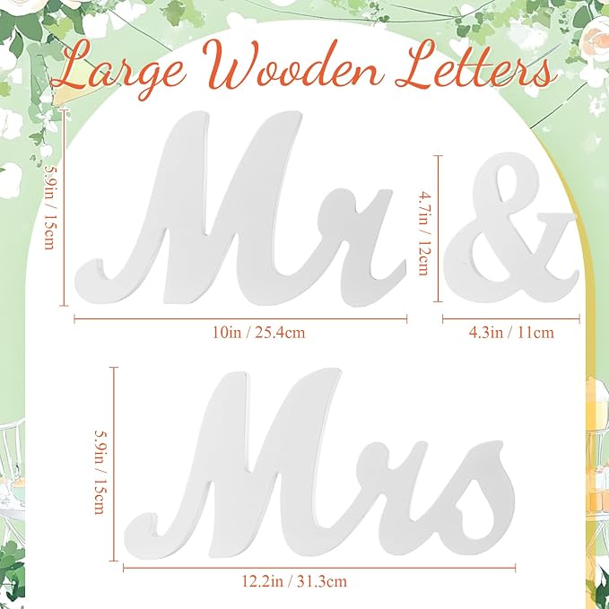 Canlierr 2pcs Large White Mr & Mrs Sign for Wedding Table with 5.91ft Artificial Flowers Garland, Wedding Centerpieces Wooden Bride and Groom Table Decorations for Engagement Decor (Champagne Rose)