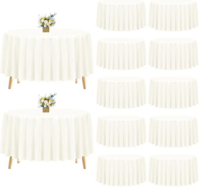 Pesonlook 12 Pack Round Tablecloth Ivory Polyester 120 Inch Washable Fabric Round Table Cover Ivory Tablecloth for Wedding/Party/Banquet/Dining/Buffet Table
