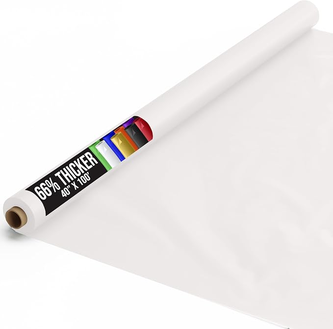 Party Solids 66% Thicker Premium White Plastic Table Cover Roll 40" X 100' Table Cloth Plastic Cover Roll Quality Thick Banquet Rolls Disposable Tablecloth Rolls Strong American Based Company