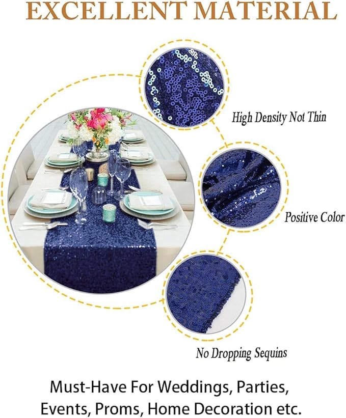 ShinyBeauty Navy Blue Table Runner 12in x 108in Pack of 1 Navy Sequin Table Runner 108 Inches Long Wedding Table Runner Glitter Table Runner for Parties Sequence Table Runners for Dining Room