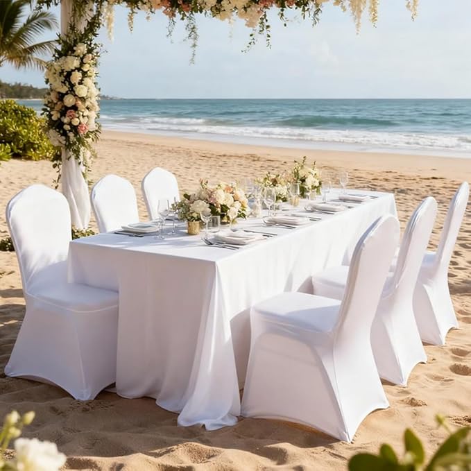 50 Pcs White Washable Removable Universal for Wedding Party Dining Banquet Polyester Spandex Stretch Slipcovers Chair Covers