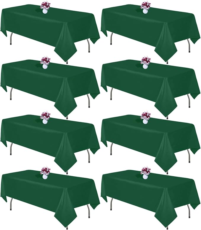 8 Packs Hunter Green Tablecloth Rectangle 60x102 Inch Table Cloth for 6 Foot Rectangle Table, Wrinkle Resistant Polyester Fabric Dark Green Washable Table Cover for Wedding Party Buffet