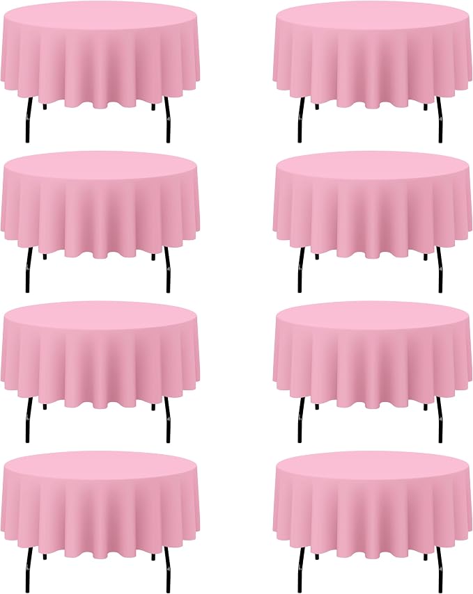 BRILLMAX 8 Pack Pink Round Tablecloths 90 Inch for 60” Tables - 150 GSM Polyester Fabric, 15" Standard Drop, Water, Stain & Wrinkle Resistant Cloth Cover for Wedding Reception Banquet Dining Party