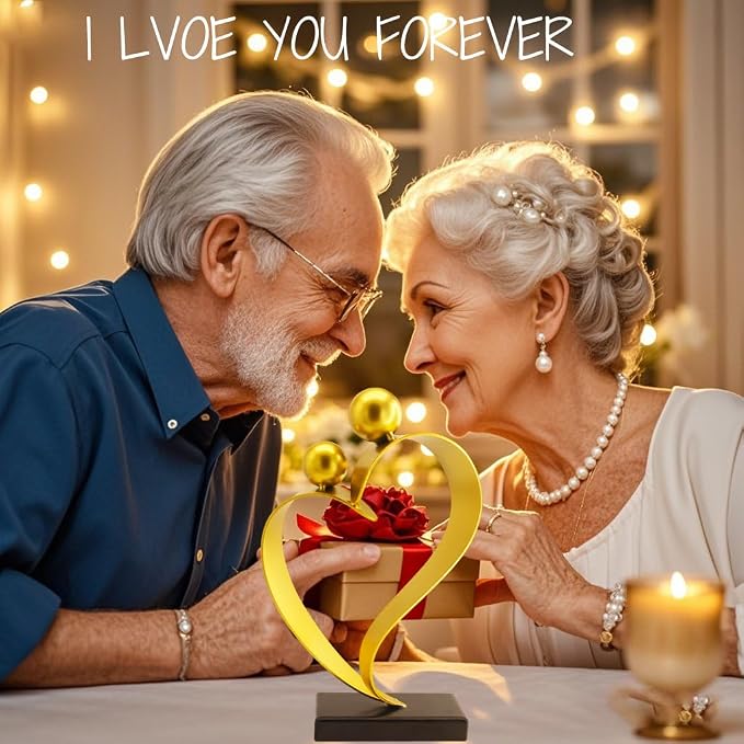 Gold Heart Decor Anniversary Heart Gift for Couple Women Men Wedding Gifts for Couples 50th Wedding Anniversary Gold Shelf Decor Shelf Valentines Day Decorations Sweetheart Table Decorations