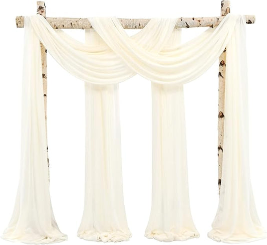 Wedding Arch Draping Fabric,4 Panels 28" x18ft Ivory Wedding Arch Drapes for Ceremony Sheer Chiffon Fabric Drapes Arbor Drapery Decorations for Reception Party