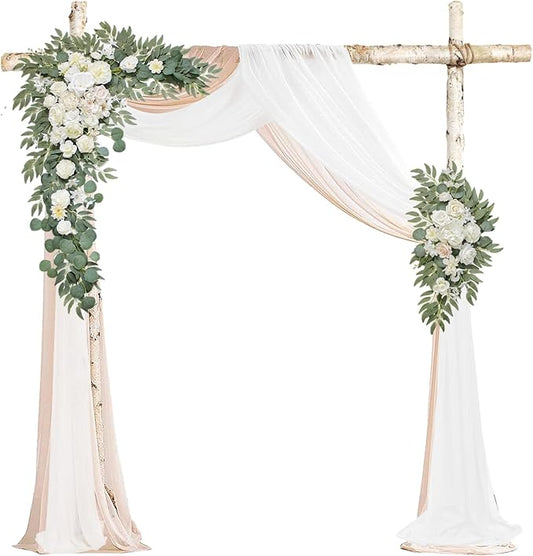 Faux Flowers Arch Flowers with Drapes (Set of 4) Wedding Decor and Wedding Arch Draping Artificial Flower Arrangements Decorations for Reception (White)