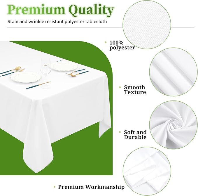 12 Pack White Tablecloths for Rectangle Tables Stain and Wrinkle Resistant Washable Polyester Tablecloth 60 x 126 Inch Table Cloth Rectangle Table 8 Foot Rectangle Table Cloth for Wedding Party