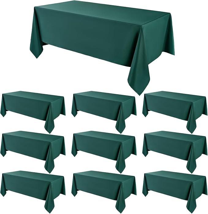 Rectangle Tablecloths 90x132 Inch 10 Pack Dark Green Tablecloth for 6ft Washable Decorative Polyester Table Cloths for 8ft Dining Table Banquets Buffet Parties and Wedding