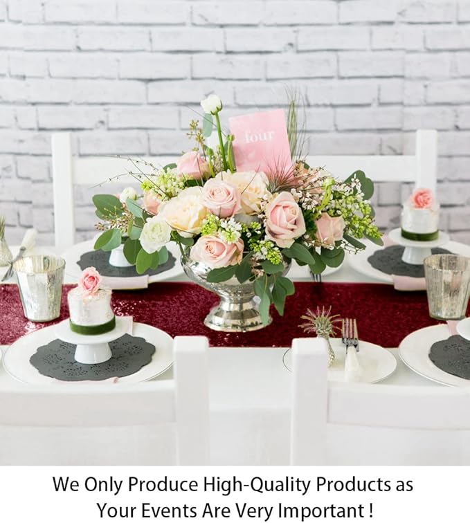ShinyBeauty Sequin Table Runner Burgundy 12x108-Inch Runner Wine Table Covers for Party Bridal Shower Decorations -1025S