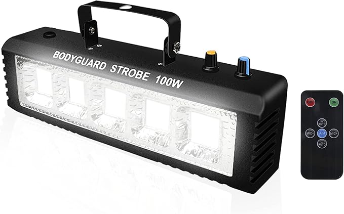 Strobe Stage Lights Sound Activated, 100W White LED Strobe Stage Lights, Halloween Light Effect with Remote Control, Professional DJ Party Lights for Banquet Host