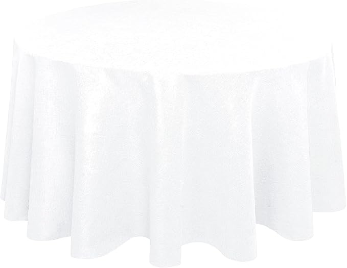 Hiasan Round Table Cloth Linen Textured Farmhouse Tablecloth 102 Inch - Wrinkle and Stain Resistant Washable Polyester Fabric Table Cover for Dining Room Kitchen Party, White