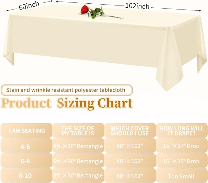 12 Pack Beige Tablecloths for Rectangle Tables Stain and Wrinkle Resistant Washable Polyester Tablecloth 60 x 102 Inch Table Cloth Rectangle Table 6 Foot Rectangle Table Cloth for Wedding Party