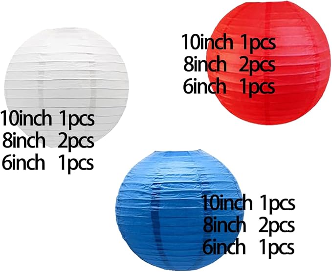 CC wonderland zone 12pcs Red Navy Blue and White Paper Lanterns,Hanging Paper Lanterns for Independence Day,July 4th Party,Memorial Day,Veterans Day,Party Decoration