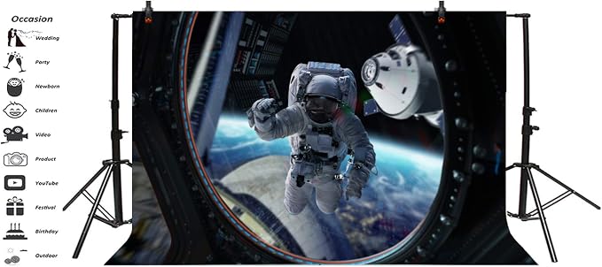 Leyiyi 10x6.5ft Astronaut Working Backdrop Planetarium Space Station Universe Explore Shuttle Spacecraft Asteroid Travel Photo Background Kids Adventure Portrait Shoot Studio Vinyl Prop Wallpaper